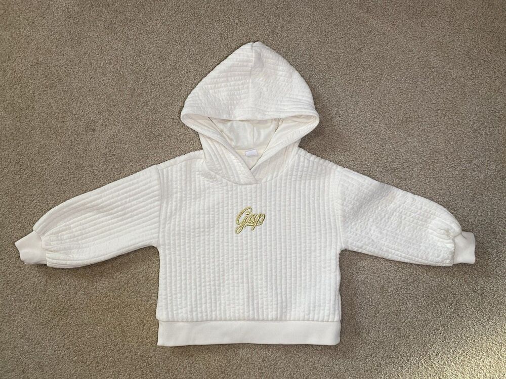 Baby Gap Cream Quilted Hoodie Gold Logo 3 Years